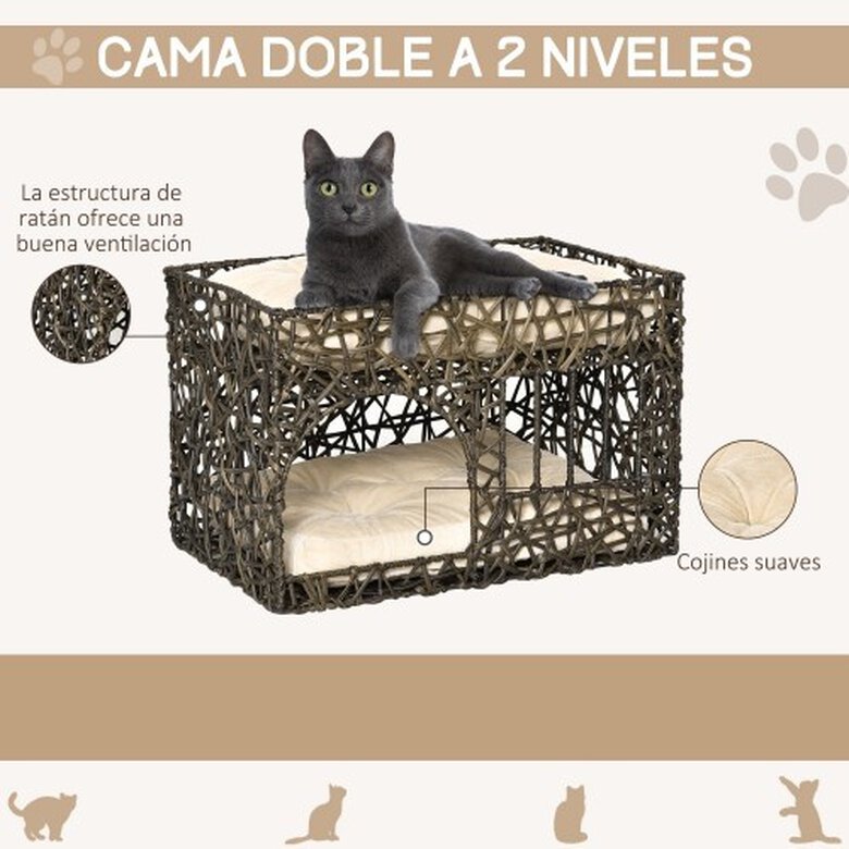 Cama doble para gatos de ratán, , large image number null