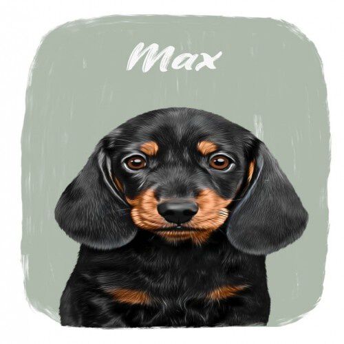 Mascochula max retrato realista personalizado en lámina con tu mascota verde oliva thumbnail
