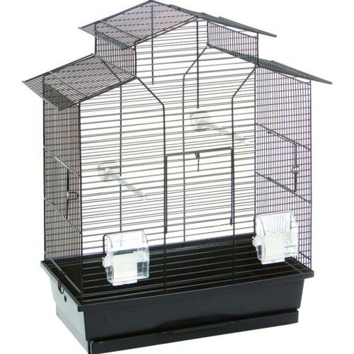 Jaula met&aacute;lica para p&aacute;jaros con 3 puertas color Negro, , large Imagen numero 1