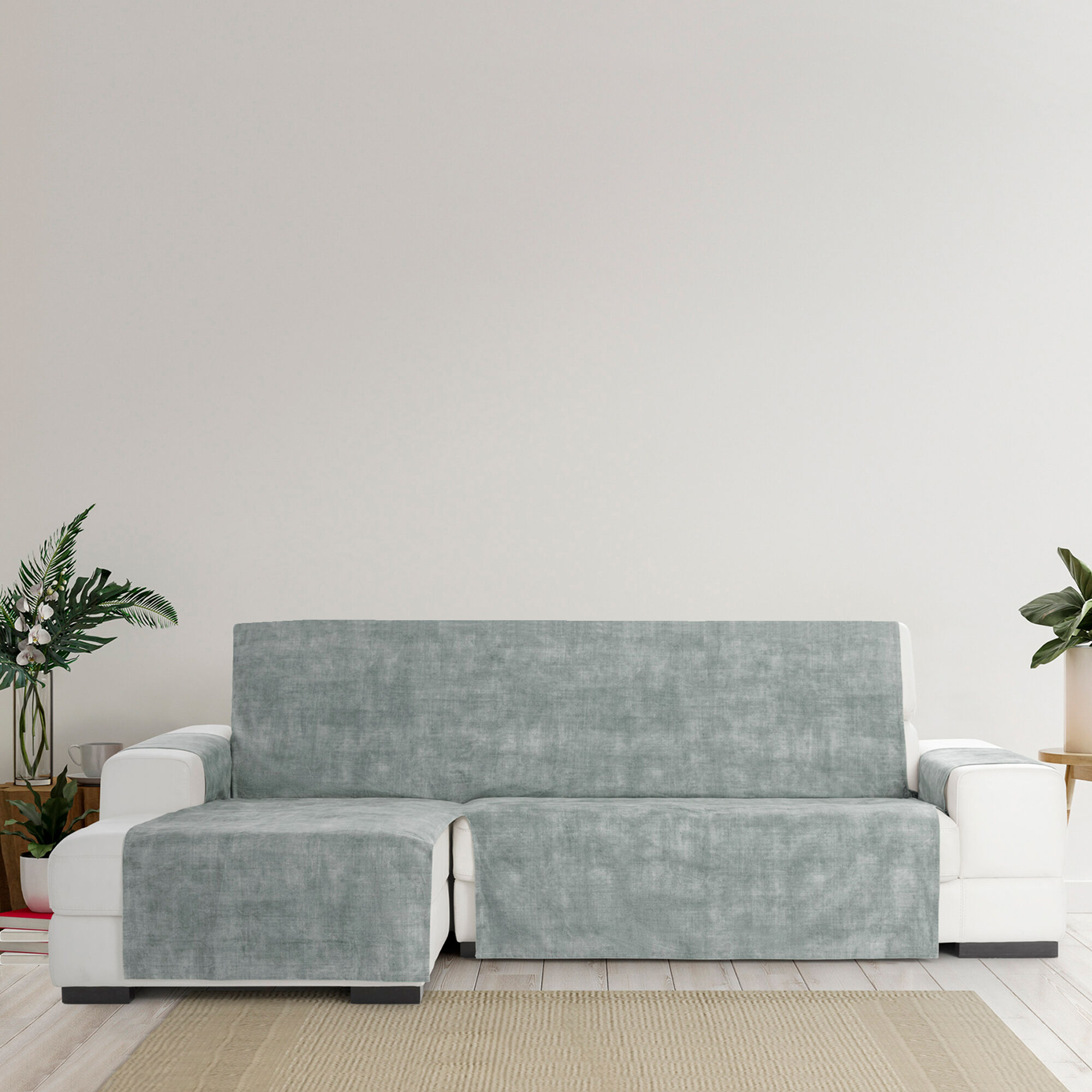 Cubre Sof&aacute; Protector Antimanchas acabado aterciopelado Gris Chaise Longue Izquierdo Extra 290 cm (300-350 cm), , large Imagen numero 3