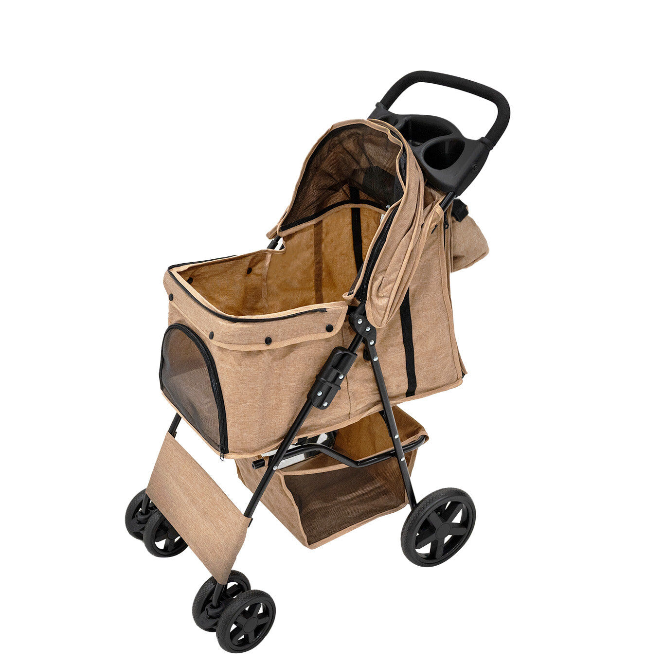 Cochecito Beige Plegable para Mascotas con Cubierta lluvia  y Bolsa de Almacenamiento, , large Imagen numero 1