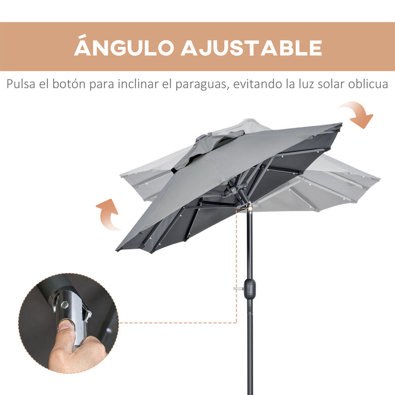 Outsunny Sombrilla Doble Sombrilla De Jardín Con Luces Led Gris thumbnail