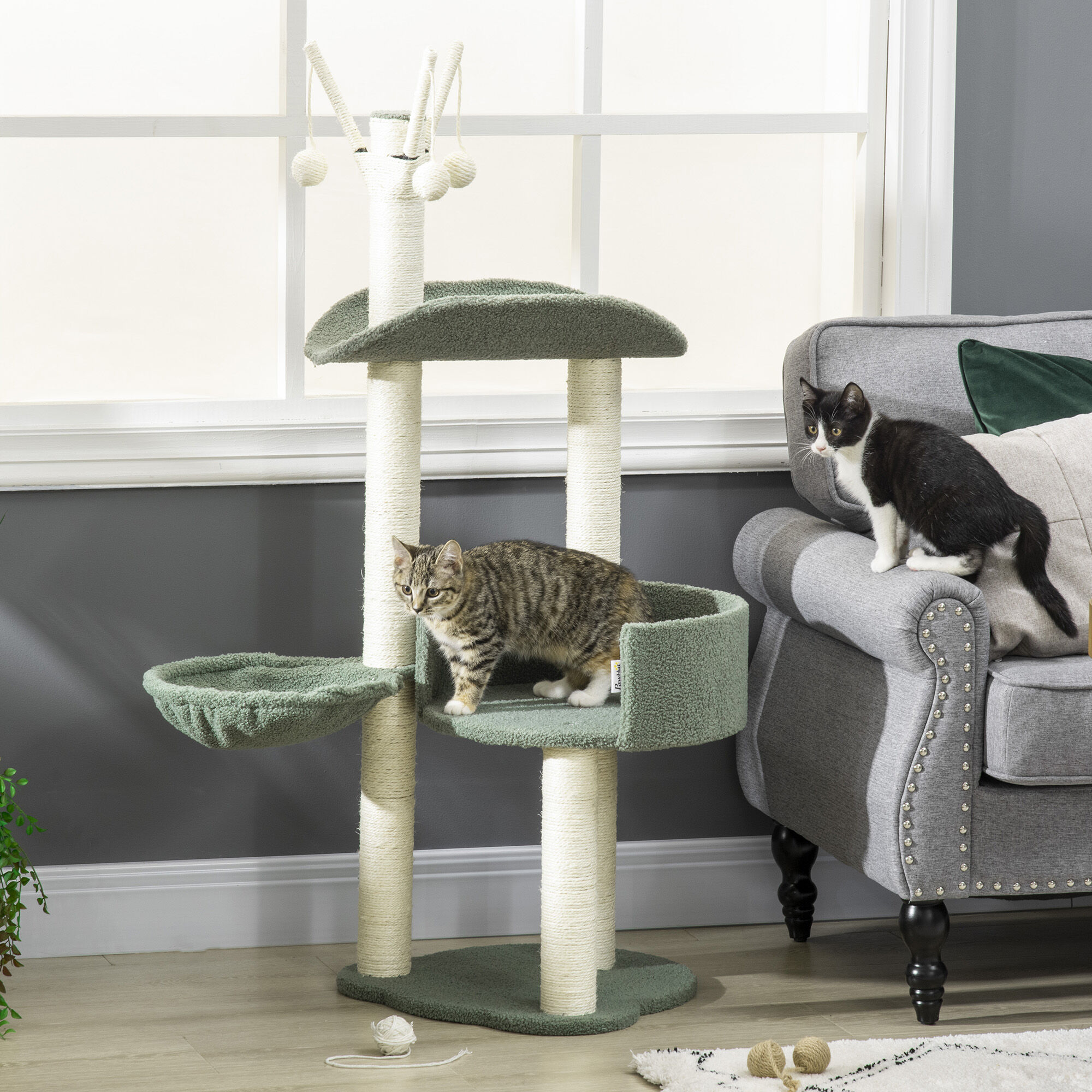 PawHut &Aacute;rbol Rascador para Gatos Torre para Gatos Verde y Crema, , large Imagen numero 2
