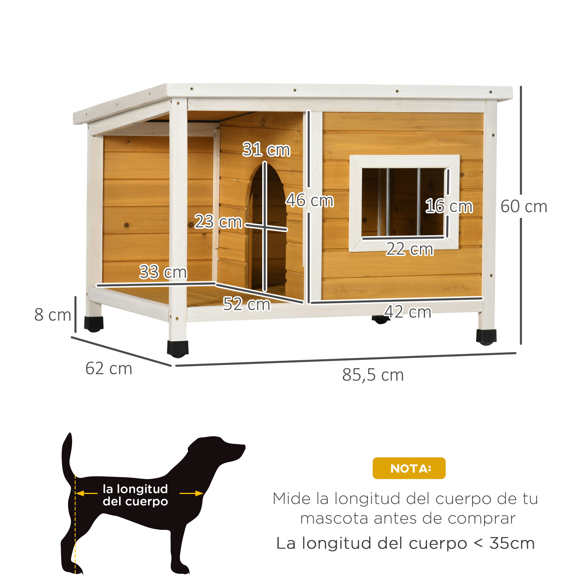 PawHut Caseta de Madera con Techo Asfáltico Impermeable para perros thumbnail