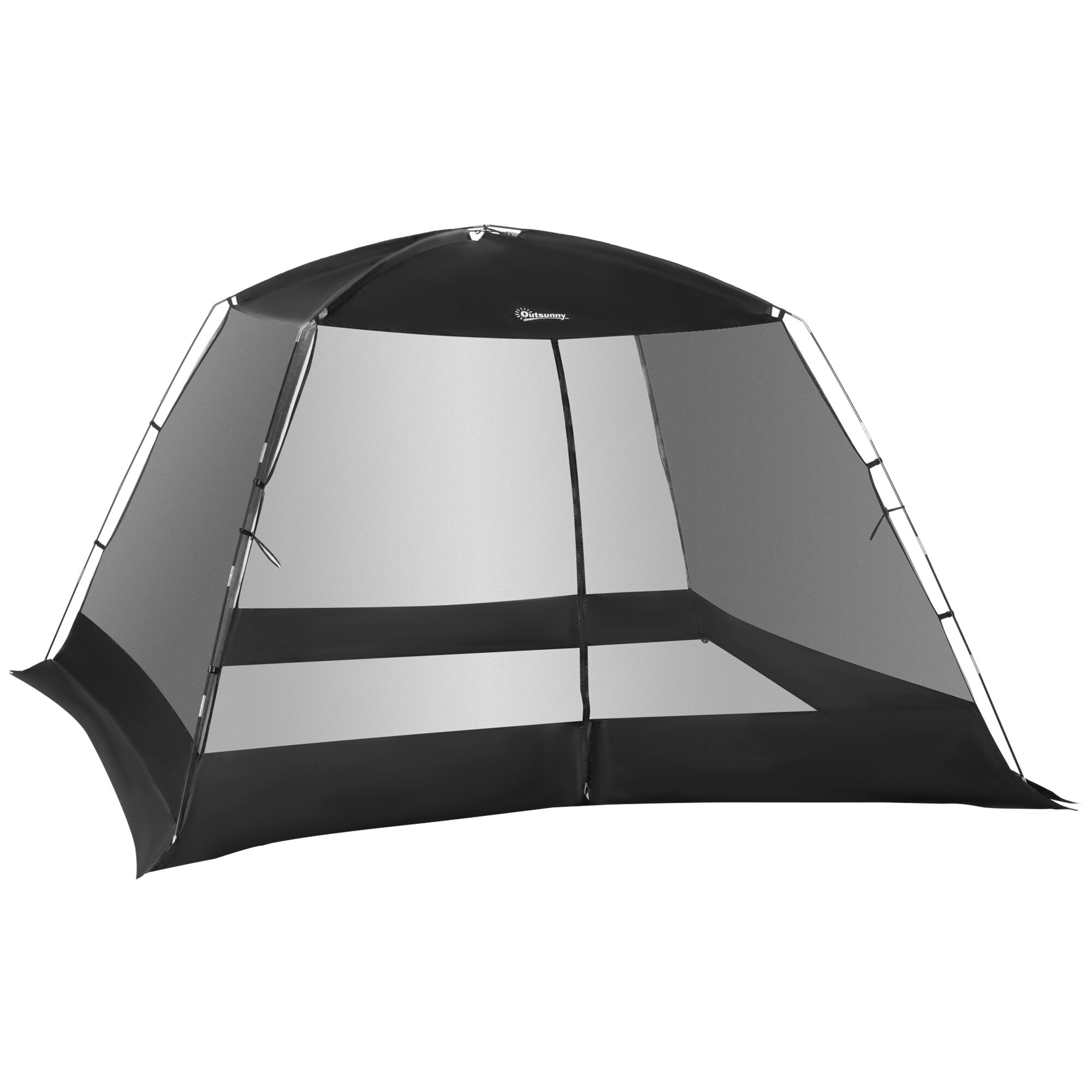 Outsunny Carpa de Jardín negra Cenador para 4-6 Personas para camping