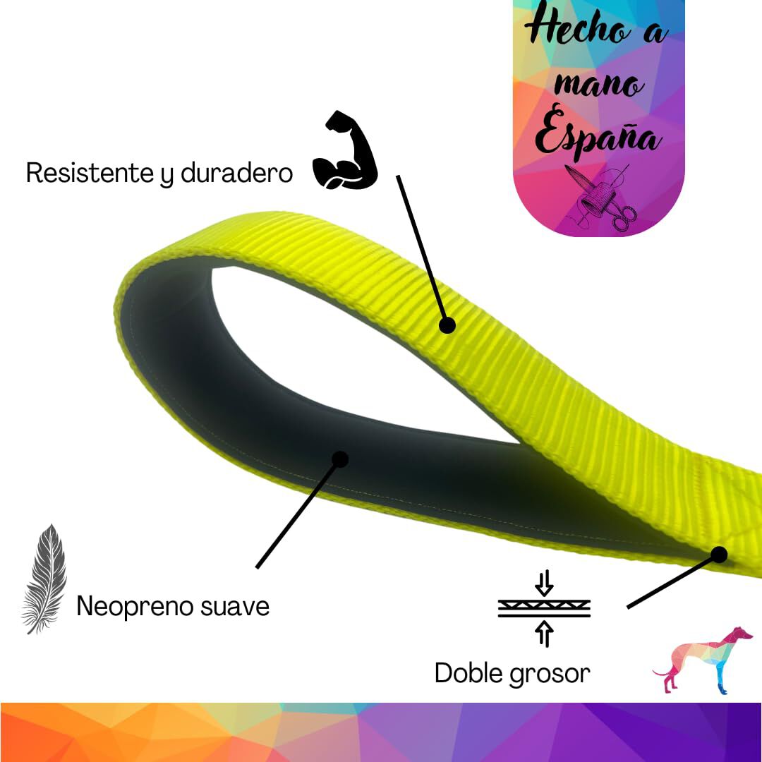 EGV - Correa corta perro 4cm ancho, asa neopreno y mosquet&oacute;n reforzado. 50cm longitud. (Amarillo), , large Imagen numero 4