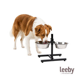 Leeby Comedero Doble Ajustable de  Acero Inoxidable para perros