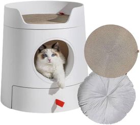 Arenero Semicerrado XL CASTELO &mdash; 4 en 1 con Rascador, Cama y Pala