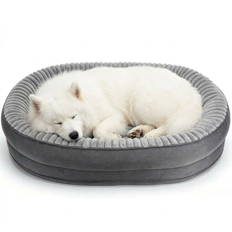 Nobleza Cama Sof&aacute; Ortop&eacute;dica para Perros Grandes (110 x 80 x 19 cm) - Cama con Espuma Huevera Viscoel&aacute;stica, Forro Impermeable, Funda Extrable Lavable a M&aacute;quina y Base Antideslizante, Suave Franela Polar, Gri, , large Imagen numero 6
