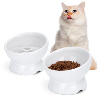 Nobleza - Comedero Cerámica para Gatos, Comedero para Gatos Elevado con Inclinación de 15°, Reducir la Presión del Cuello y Prevenir los Vómitos, Comedero Gato para Gatos y Cachorros, Blanco