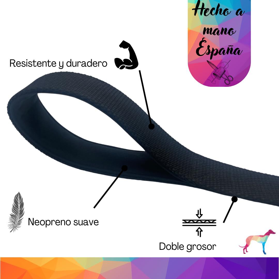 EGV - Correa corta perro 4cm ancho, asa neopreno y mosquet&oacute;n reforzado. 50cm longitud. (Negro), , large Imagen numero 4