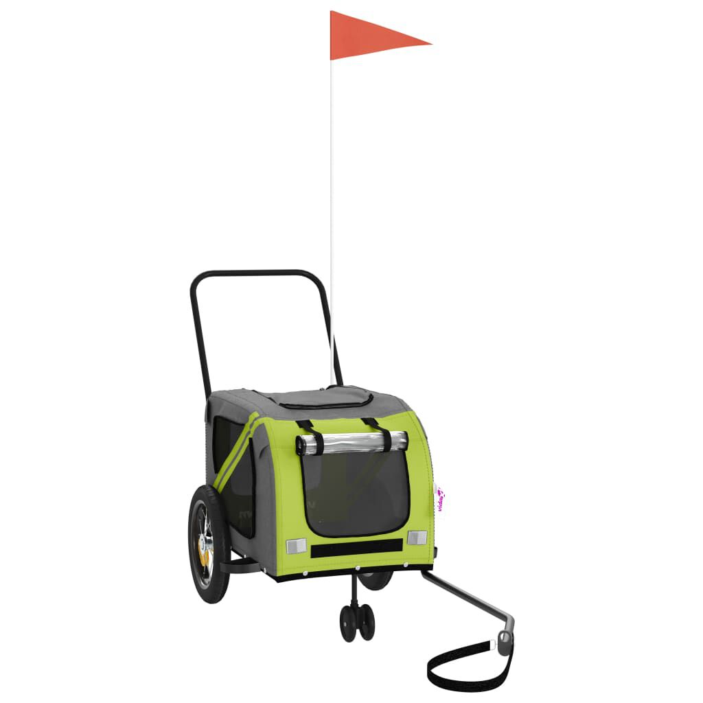 vidaXL Remolque de bicicleta mascotas hierro tela Oxford verde negro, , large Imagen numero 1