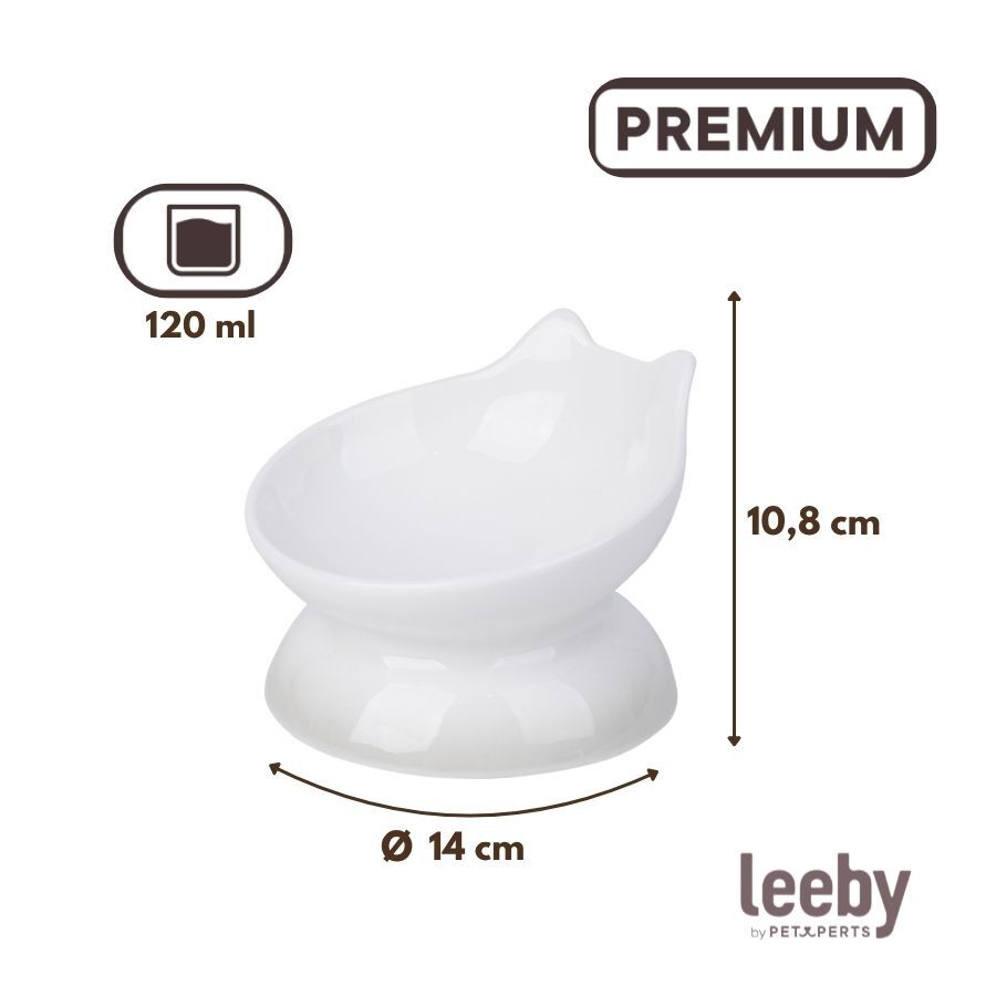 Leeby Comedero Elevado Inclinado de Cer&aacute;mica Blanco para gatos, , large Imagen numero 4
