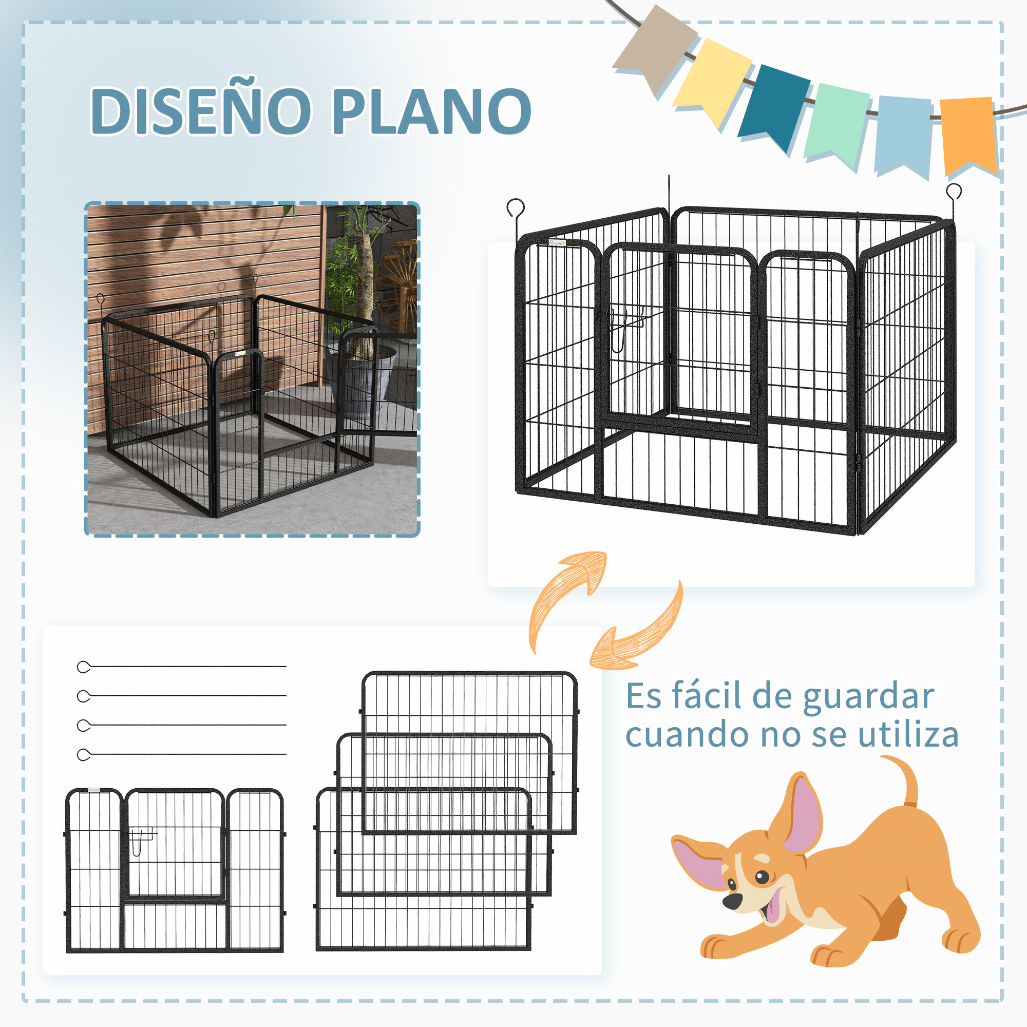 PawHut Parque para Perros de 4 Paneles 82x82x60 cm Parque de Juegos para Mascotas Plegable con Puerta de Pestillo y Marco de Metal para Interior y Exterior Gris, , large Imagen numero 5