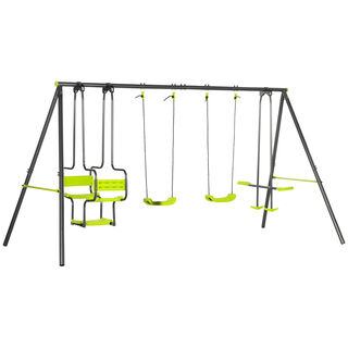 Outsunny Juego de Columpio Infantil verde para Exterior con 2 Columpios y balancín  para Niños