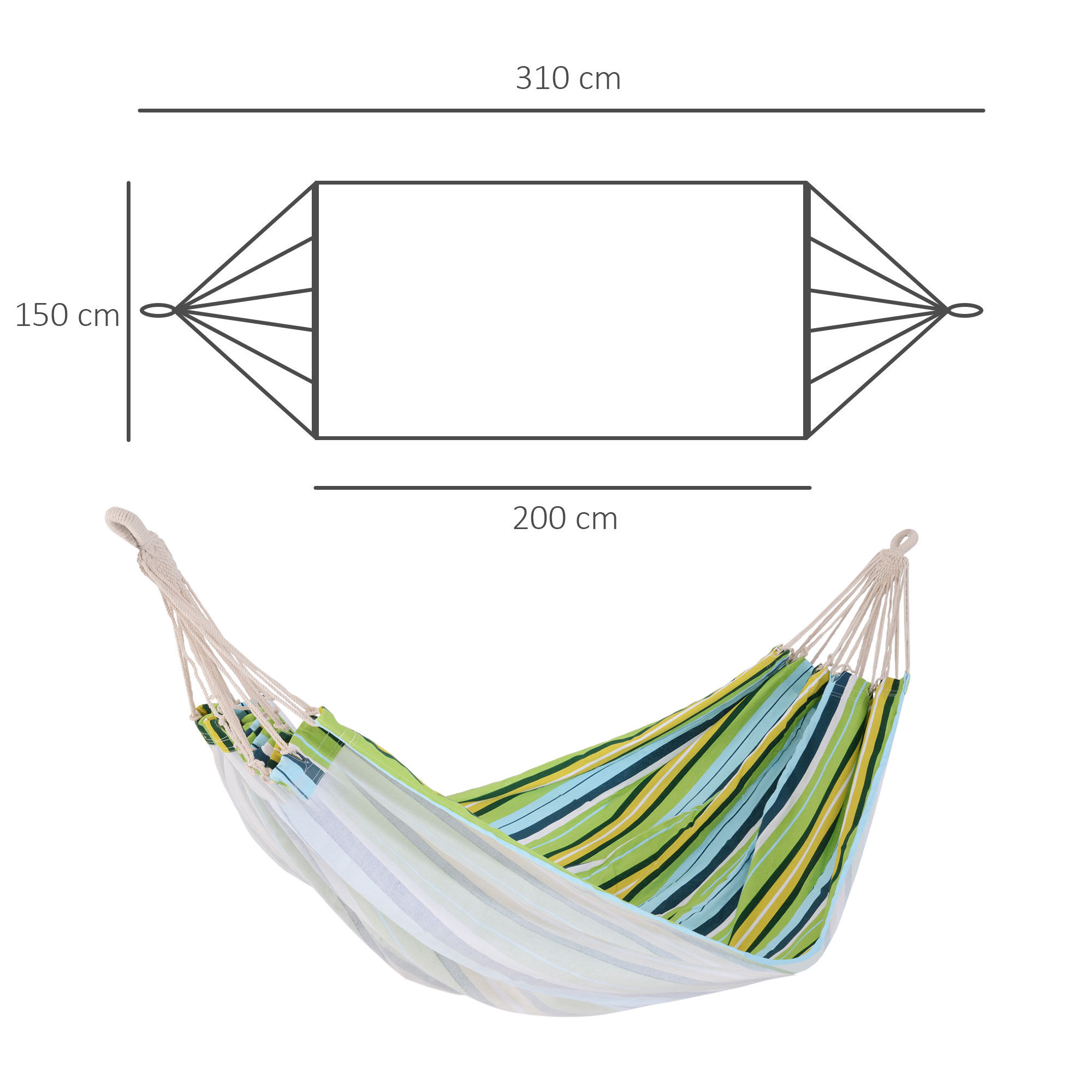 Outsunny Hamaca de Algod&oacute;n para Jard&iacute;n 200x150 cm Hamaca Colgante Port&aacute;til Carga M&aacute;x. 180 kg para Acampar Piscina Camping Rayas Multicolor, , large Imagen numero 3