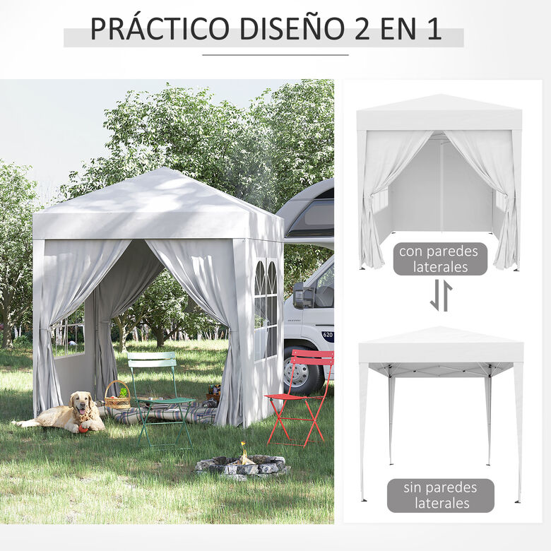 Outsunny Carpa Plegable Gazebo para Exterior Terraza Camping Fiestas Blanco thumbnail
