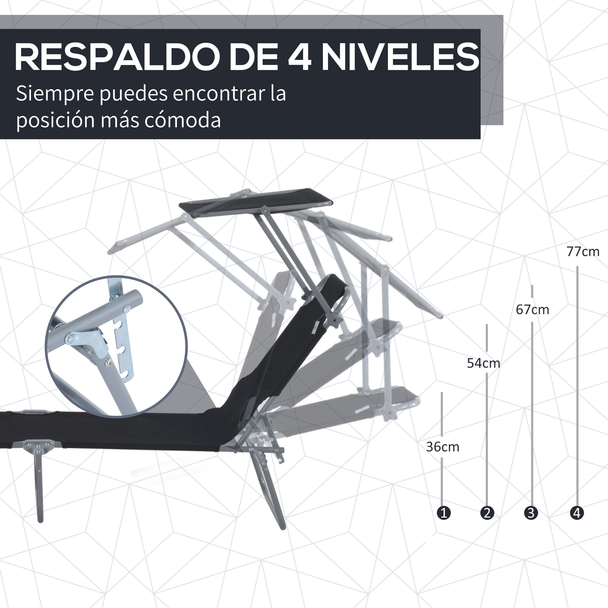 Outsunny Tumbonas Plegables Negro, , large Imagen numero 4