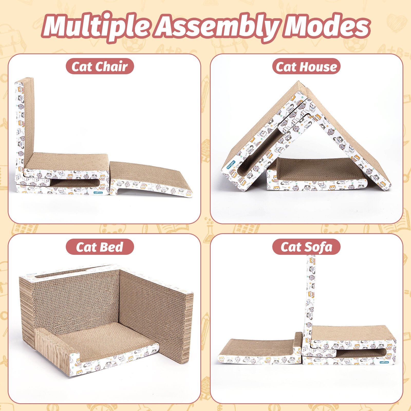 Nobleza Rascador Cart&oacute;n para Gatos Tableros 3 en 1 con Hierba Gatera, Rascador de Cart&oacute;n Corrugado, Rascador de Muebles, Disponible en Ambos, , large Imagen numero 3