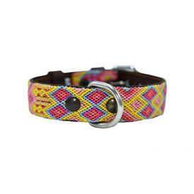 Loyal Collar de Piel Artesanal Rosa, Amarillo y Azul para perros 