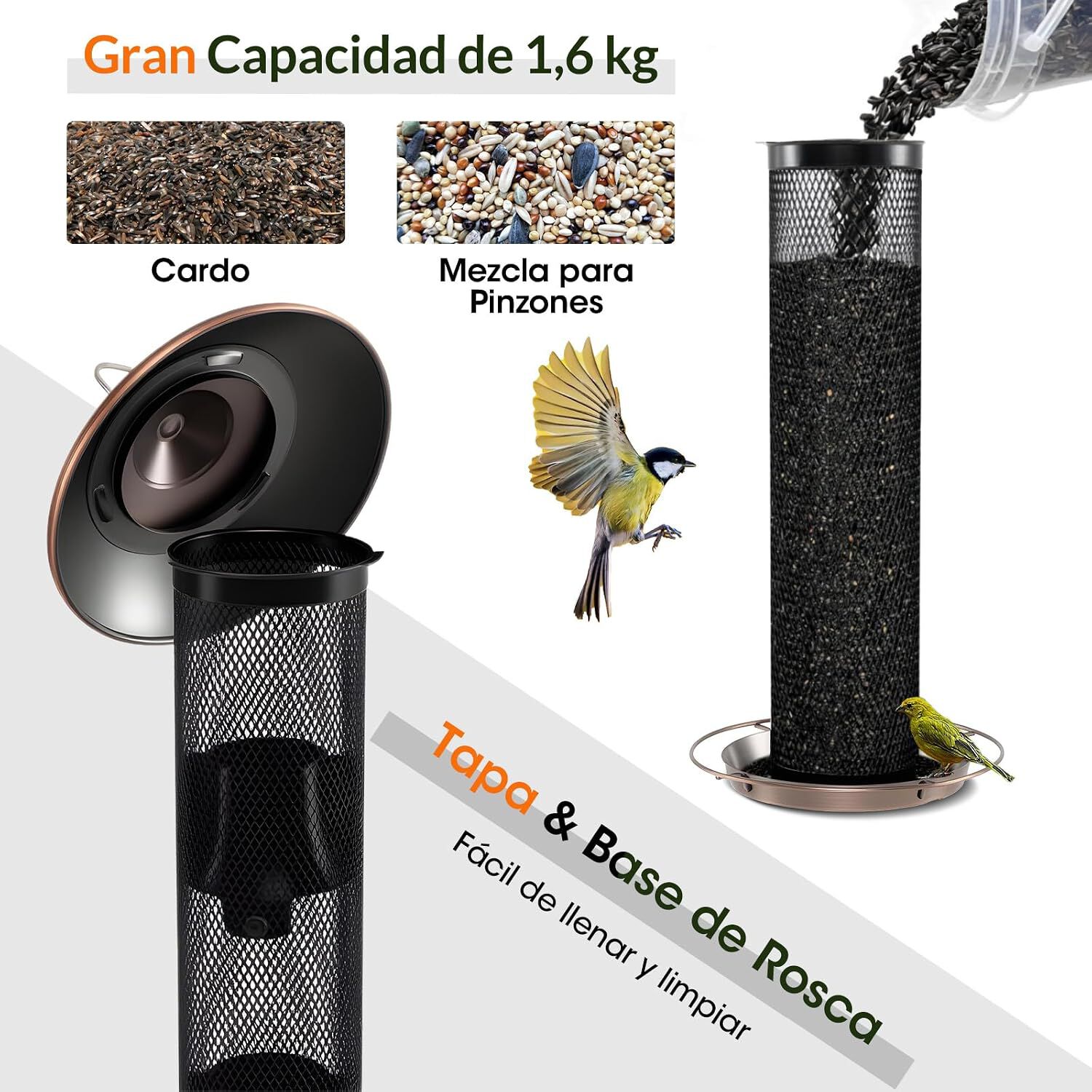 COSTWAY Comedero para P&aacute;jaros de Exterior, Comedero Colgante para P&aacute;jaros Silvestres de Malla de Metal, Alimentador de Semillas para Aves al Aire Libre, Resistente a la Intemperie, Capacidad de 1,6 kg, , large Imagen numero 3