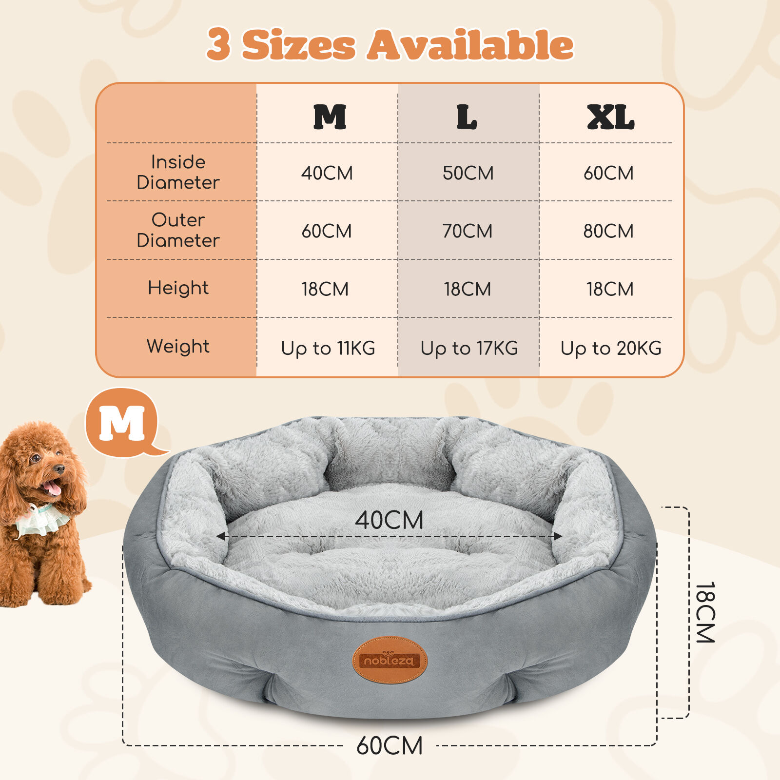 Nobleza Cama Redonda gris oscura para Perro y Gato thumbnail