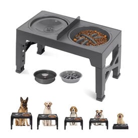 TheKingPet Comedero Lento y Bebedero Antigoteo Elevado para Mascotas