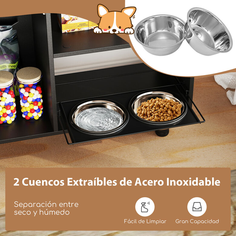 COSTWAY Estación de Alimentación Elevada Ajustable para Perros con 2 Cuencos de Acero Inoxidable y Estantes thumbnail