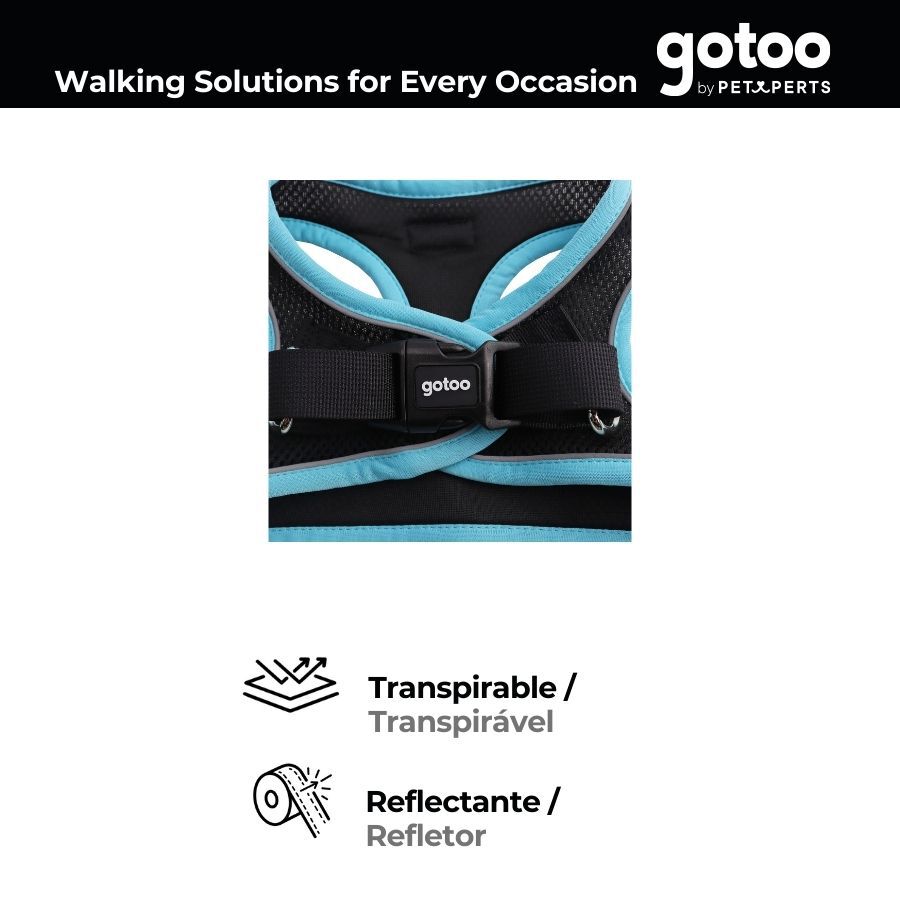 Gotoo Arnés ajustable de malla turquesa/negro para perros thumbnail