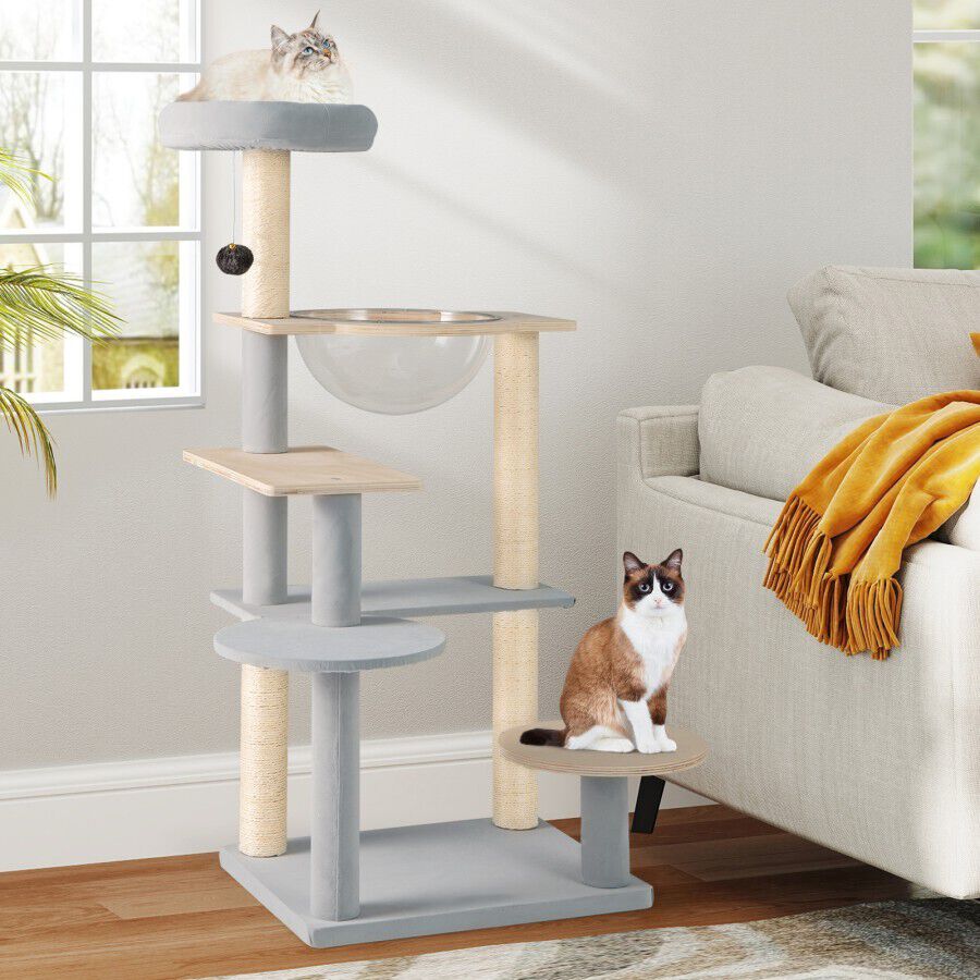COSTWAY &Aacute;rbol de Gato Moderno, Torre de Gato Multinivel de 113 cm con Perchero Acolchado Desmontable, Postes de Rascado de Sisal, Plataformas de Salto, Pelota Colgante, Centro de Actividades para Gatos, , large Imagen numero 4