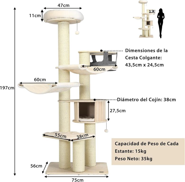COSTWAY Árbol de Múltiples Niveles con Condominio de Madera y Hamacas para gatos thumbnail