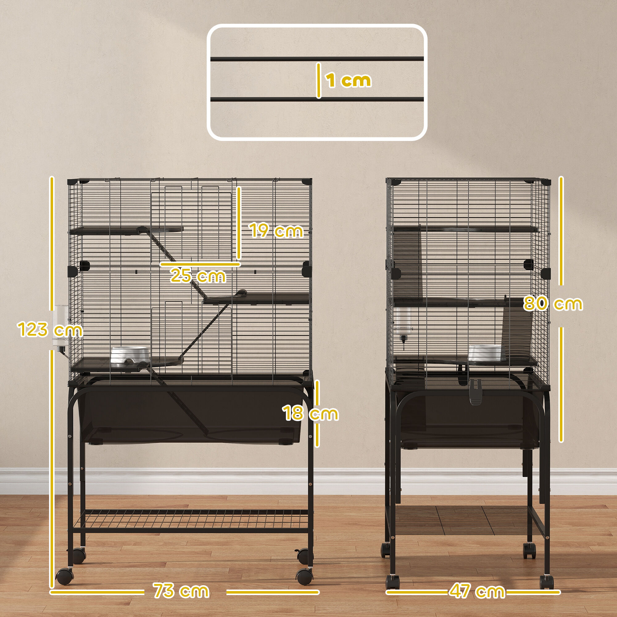 PawHut Jaula Animales Peque&ntilde;os Negro, , large Imagen numero 3