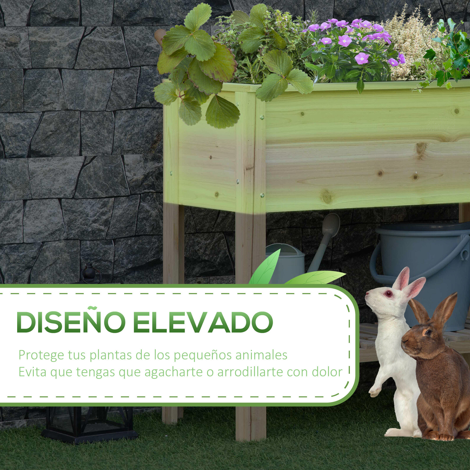 Outsunny Huerto Urbano Elevado con Estante 90x40x81 cm Mesa Jardinera de Cultivo de Madera con Tela no Tejida para Cultivos Plantas Flores Jard&iacute;n Natural, , large Imagen numero 4