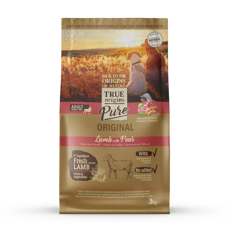 3 kg True Origins Pure Adult Medium Maxi Cordero pienso para perros