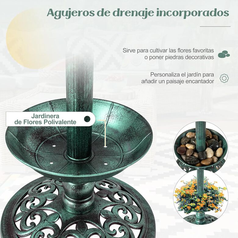 COSTWAY Comedero de Pájaros Exterior con 2 Luces LED Solares y Macetero de Flores verde cobre para aves thumbnail
