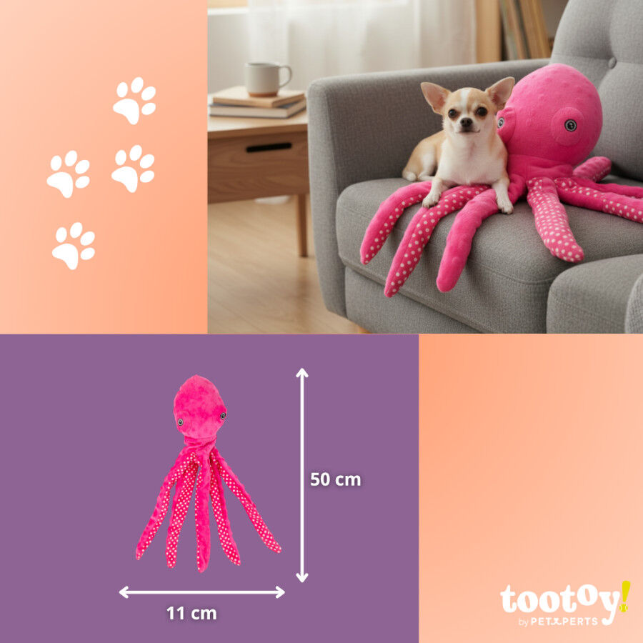 Tootoy! Pulpo de Peluche con Sonido Rosa para perros, , large Imagen numero 4