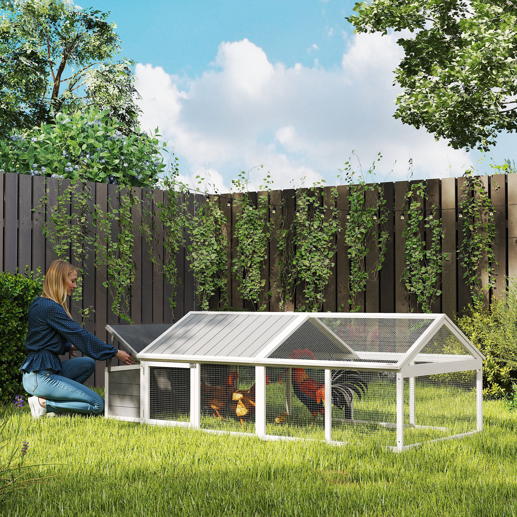 PawHut Gallinero Blanco y Gris, , large Imagen numero 2