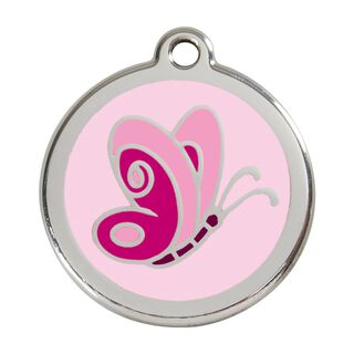 Red dingo Placa identificativa Acero Inoxidable Esmalte Mariposa Rosa para perros
