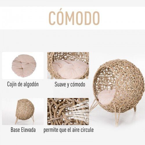 Cama cueva de ratán PawHut para gatos color Madera Natural thumbnail