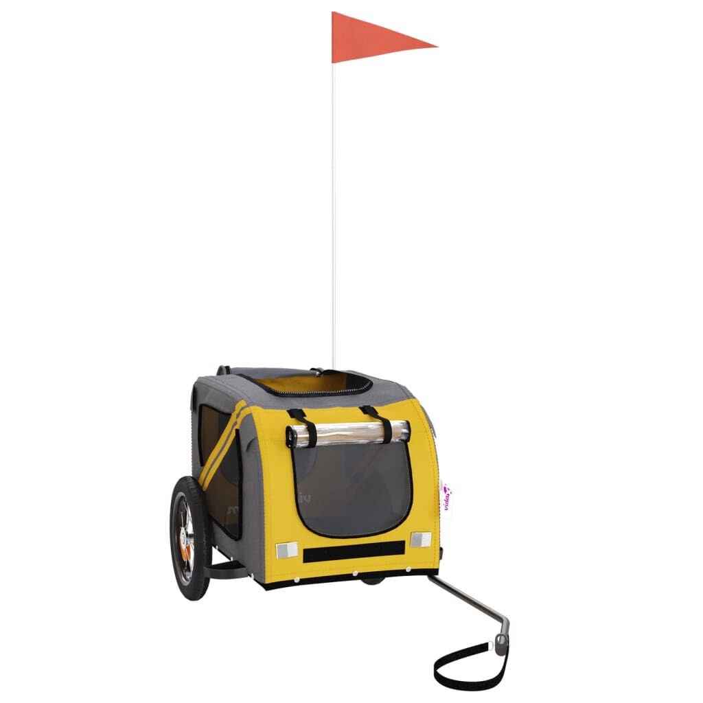 vidaXL Remolque bicicleta para perros hierro tela Oxford amarillo gris, , large Imagen numero 6