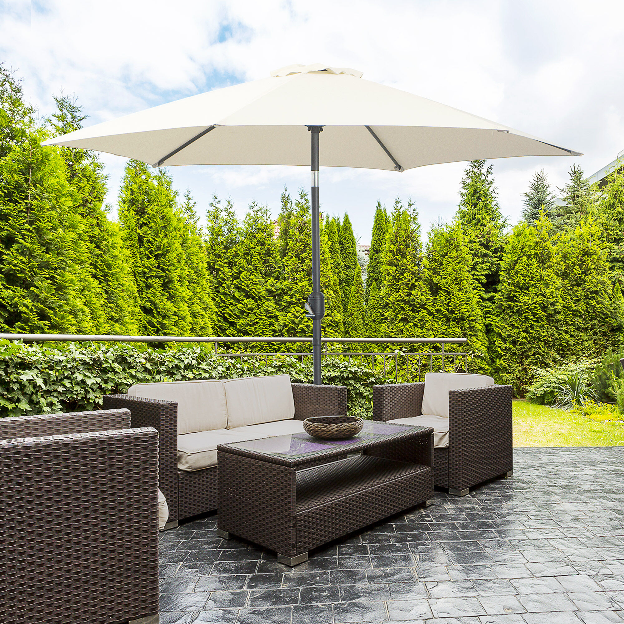 Outsunny Sombrilla para Jard&iacute;n &Oslash;260x235 cm Parasol de Aluminio con Reclinable con Manivela y 6 Varillas para Terraza Exterior Balc&oacute;n Crema, , large Imagen numero 2