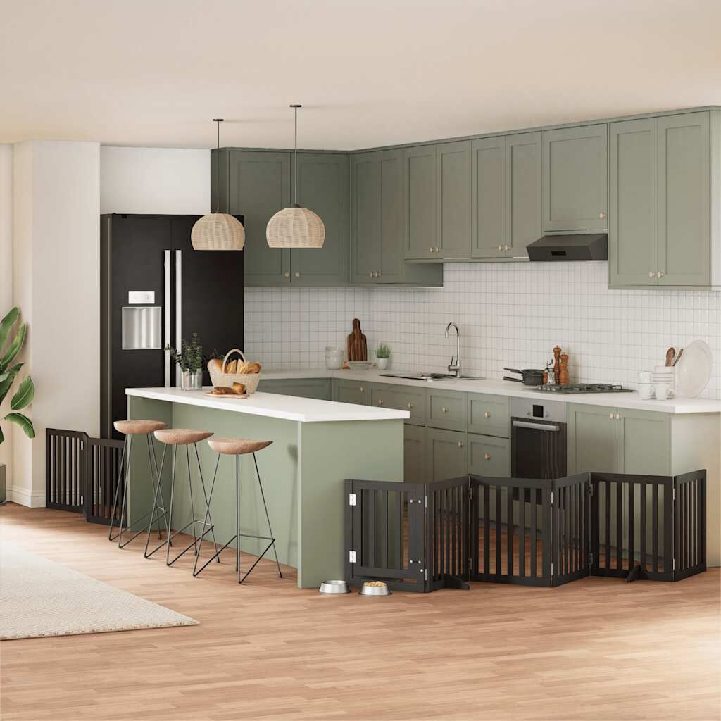 vidaXL Puerta para perros plegable 9 paneles madera &aacute;lamo negra 450 cm, , large Imagen numero 2