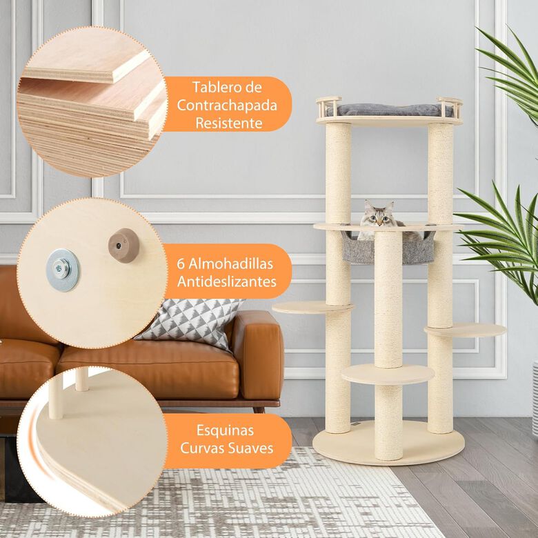 COSTWAY Rascador de 6 Niveles con Percha Acolchada y Hamaca Colgante para gatos thumbnail