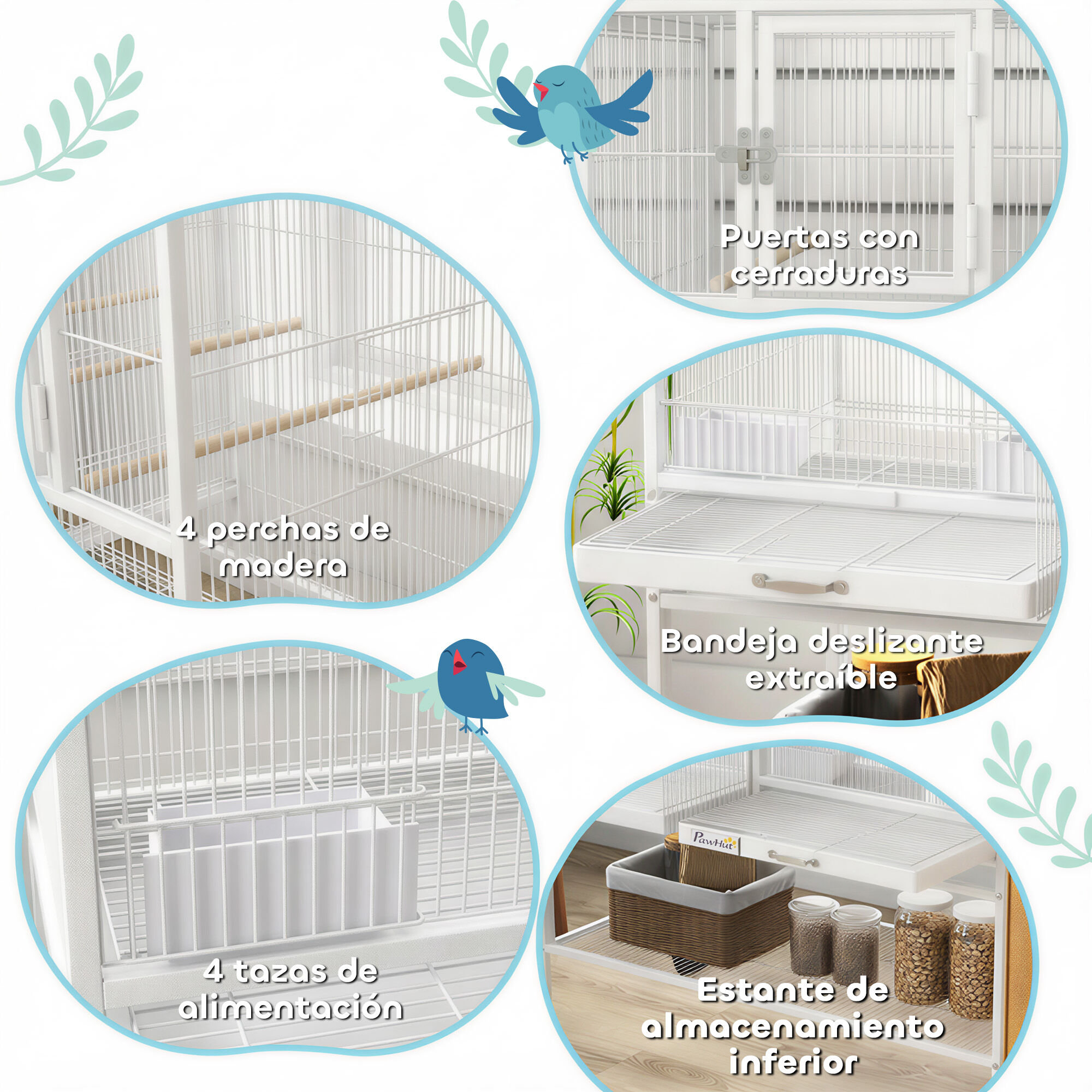 PawHut Jaula para P&aacute;jaros Blanco, , large Imagen numero 4