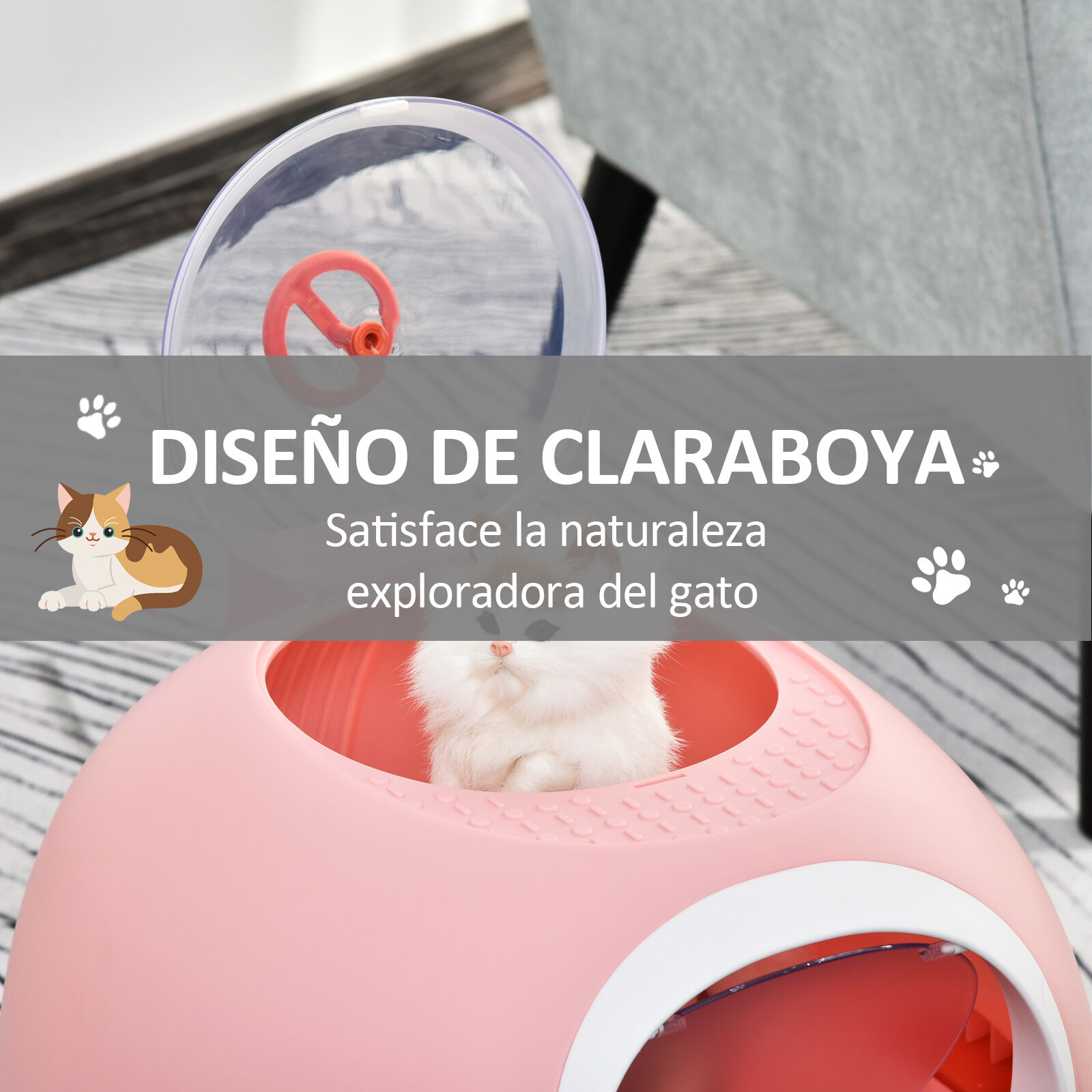 PawHut caja de arena para gatos abatible bandeja extra&iacute;ble y pala rosa, , large Imagen numero 5