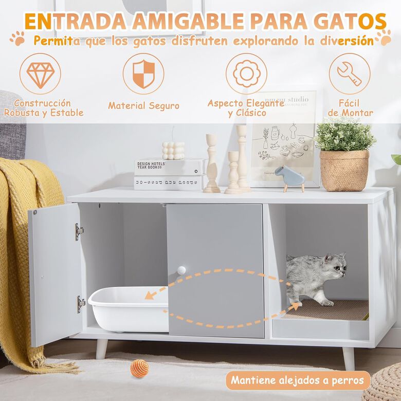 COSTWAY Mueble Arenero 3 en 1 gris para Gatos thumbnail