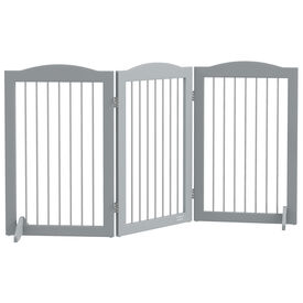 PawHut Barrera de Seguridad para Perros Plegable para Escaleras y Puertas Valla para Perros Pequeños y Medianos de 3 Paneles con Soporte de Pie para Interiores 154x30x80 cm Gris