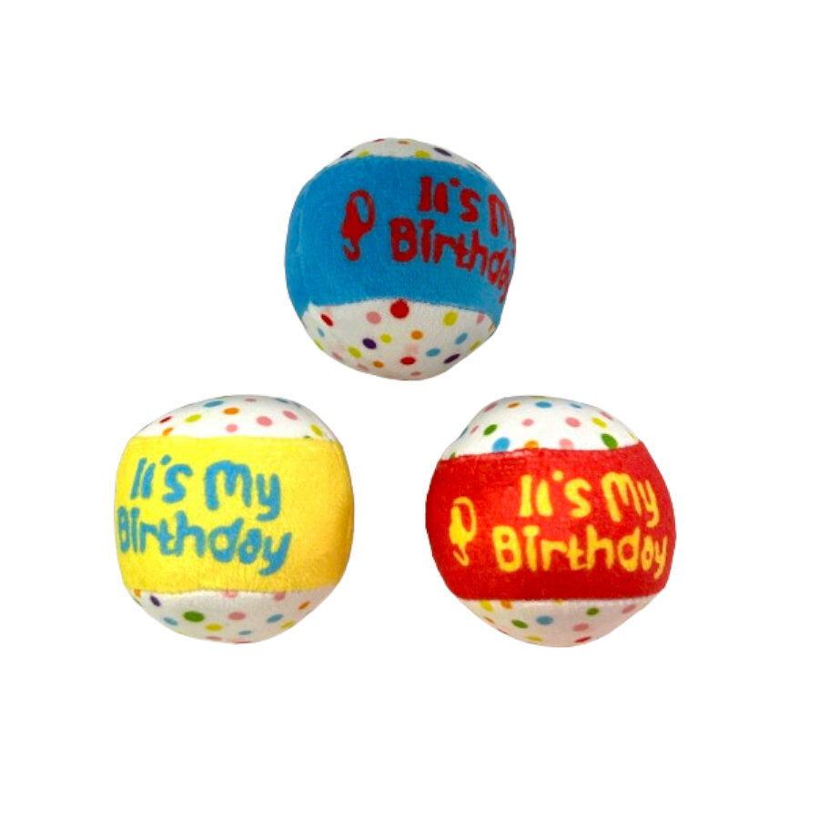 Tootoy! Comfort Happy Birthday Ball Set pelotas de tenis con sonido para perros thumbnail