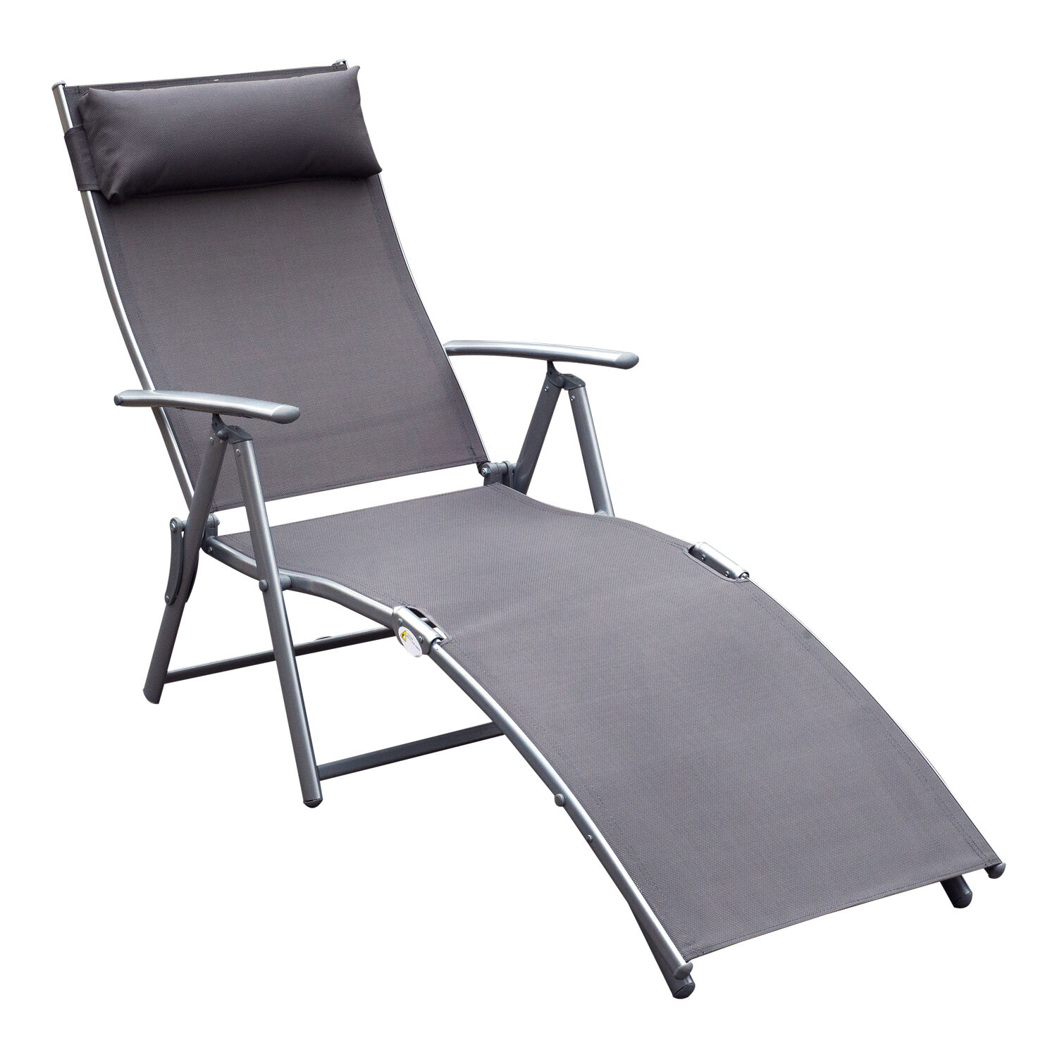 Outsunny Tumbona Plegable Tumbona de Jard&iacute;n con Respaldo Ajustable en 7 Niveles Almohada y Reposabrazos Carga 165 kg para Piscina Terraza Camping 137x63,5x100,5 cm Gris, , large Imagen numero 1
