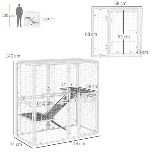 Pawhut parque con vallas met&aacute;licas y 2 plantas blanco para mascotas, , large Imagen numero 3